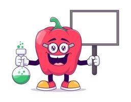 mascote de desenhos animados de pimentão vermelho cientista vetor