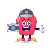 personagem de mascote de desenho animado de pimentão vermelho fotógrafo vetor