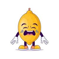 mascote de desenho animado de limão mostrando expressão de choro vetor