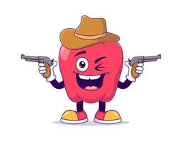 personagem de mascote de desenho animado de pimentão vermelho de cowboy vetor