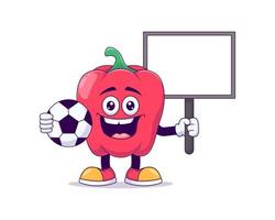 pimentão vermelho jogando futebol mascote dos desenhos animados vetor