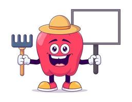 personagem de mascote de desenho animado de pimentão vermelho agricultor vetor