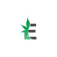 ícone do logotipo da letra e com vetor de design de folha de cannabis