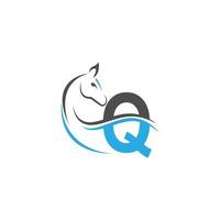 logotipo do ícone da letra q com design de ilustração de cavalo vetor