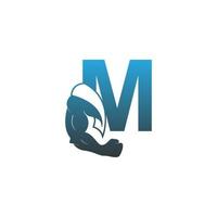 ícone do logotipo da letra m com vetor de design de braço muscular