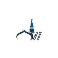 ícone do logotipo da letra w com ilustração de design de mesquita vetor