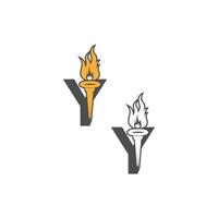 logotipo do ícone da letra y combinado com o design do ícone da tocha vetor