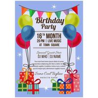 modelo de cartaz de festa de aniversário de estilo simples com caixa de presente de bandeira de balão vetor
