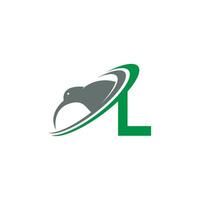 letra l com vetor de design de ícone de logotipo de pássaro kiwi