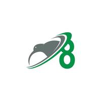 número 8 com vetor de design de ícone de logotipo de pássaro kiwi