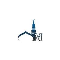 ícone do logotipo da letra m com ilustração de design de mesquita vetor