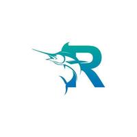 ícone do logotipo da letra r com modelo de símbolo de design de peixe vetor