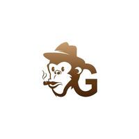 logotipo de ícone de cabeça de macaco com design de modelo de letra g vetor