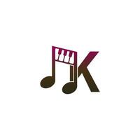 ícone do logotipo da letra k com modelo de símbolo de design de nota musical vetor