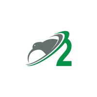 número 2 com vetor de design de ícone de logotipo de pássaro kiwi