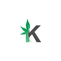 ícone do logotipo da letra k com vetor de design de folha de cannabis