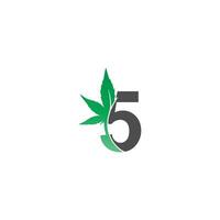 ícone do logotipo número 5 com vetor de design de folha de cannabis