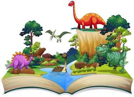 Livro de dinossauro na floresta vetor