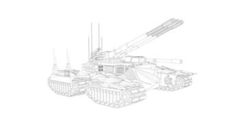 arte de linha de tanques militares vetor