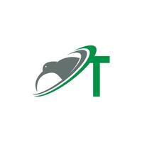 letra t com vetor de design de ícone de logotipo de pássaro kiwi