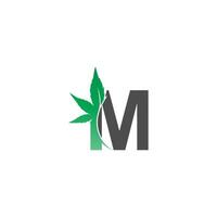 ícone do logotipo da letra m com vetor de design de folha de cannabis