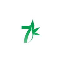 ícone do logotipo número 7 com vetor de design de folha de cannabis