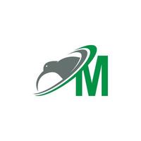 letra m com vetor de design de ícone de logotipo de pássaro kiwi