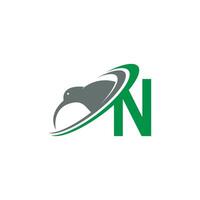 letra n com vetor de design de ícone de logotipo de pássaro kiwi