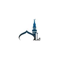 ícone do logotipo da letra l com ilustração de design de mesquita vetor
