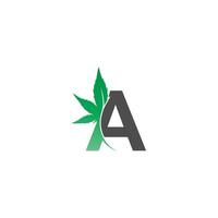 letra um ícone de logotipo com vetor de design de folha de cannabis