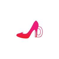letra d com sapato feminino, vetor de design de ícone de logotipo de salto alto