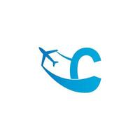 letra c com ilustração vetorial de design de ícone de logotipo de avião vetor
