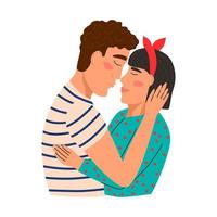 jovem e mulher se beijando. o casal se abraça. ilustração vetorial plana