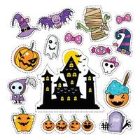 Conjunto de patches de adesivo de ícone de Halloween vetor