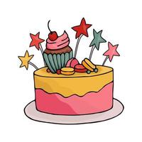 Desenho de chef de garota fofo segurando um bolo de aniversário