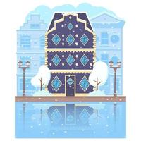 edifícios na ilustração plana snow.christmas card.winter time amsterdam.vector. vetor