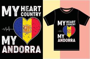 meu coração, meu país, minha andorra. design de camiseta de bandeira de andorra vetor