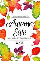 Cartaz de venda de folhas de outono aquarela linda vetor