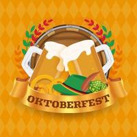 Conceito de distintivo e fundo de festival de cerveja Oktoberfest vetor