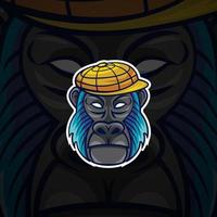 macaco com logotipo de mascote de chapéu vintage vetor