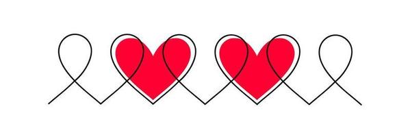 desenho de uma linha contínua de três corações vetor
