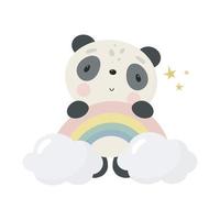 panda bonito com arco-íris. para coisas infantis, cartão, cartazes, banners, livros, impressão na embalagem, impressão em roupas, tecido, papel de parede, têxtil ou pratos. ilustração vetorial. vetor