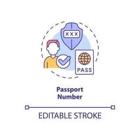 ícone de conceito de número de passaporte. informações pessoais sensíveis idéia abstrata ilustração de linha fina. desenho de contorno isolado. traço editável. roboto-medium, inúmeras fontes pró-negrito usadas vetor