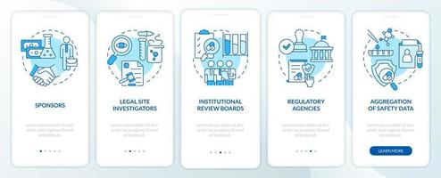 tela de aplicativo móvel de integração azul de segurança. passo a passo de proteção de ensaios clínicos 5 passos páginas de instruções gráficas com conceitos lineares. ui, ux, modelo de gui. uma miríade de fontes regulares pró-negrito usadas vetor