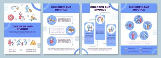 crianças e modelo de folheto azul de divórcio. proteger as crianças. design de impressão de livreto com ícones lineares. layouts vetoriais para apresentação, relatórios anuais, anúncios. arial-black, inúmeras fontes pró-regulares usadas vetor