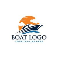 design de sinal de logotipo de barco e mar vetor