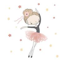 Bailarina menina no tutu rosa com estrelas