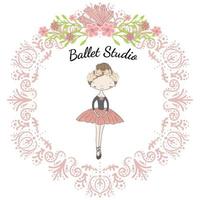 Pequena princesa bailarina bonita do balé em moldura floral círculo