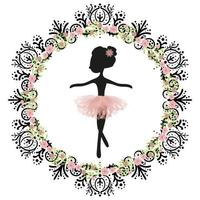 Silhueta negra e tutu rosa pequena princesa bailarina bonito do balé.