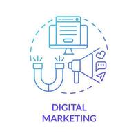 ícone de conceito gradiente azul de marketing digital. empresário online habilidade idéia abstrata ilustração de linha fina. melhorar o relacionamento com o público. desenho de cor de contorno isolado de vetor